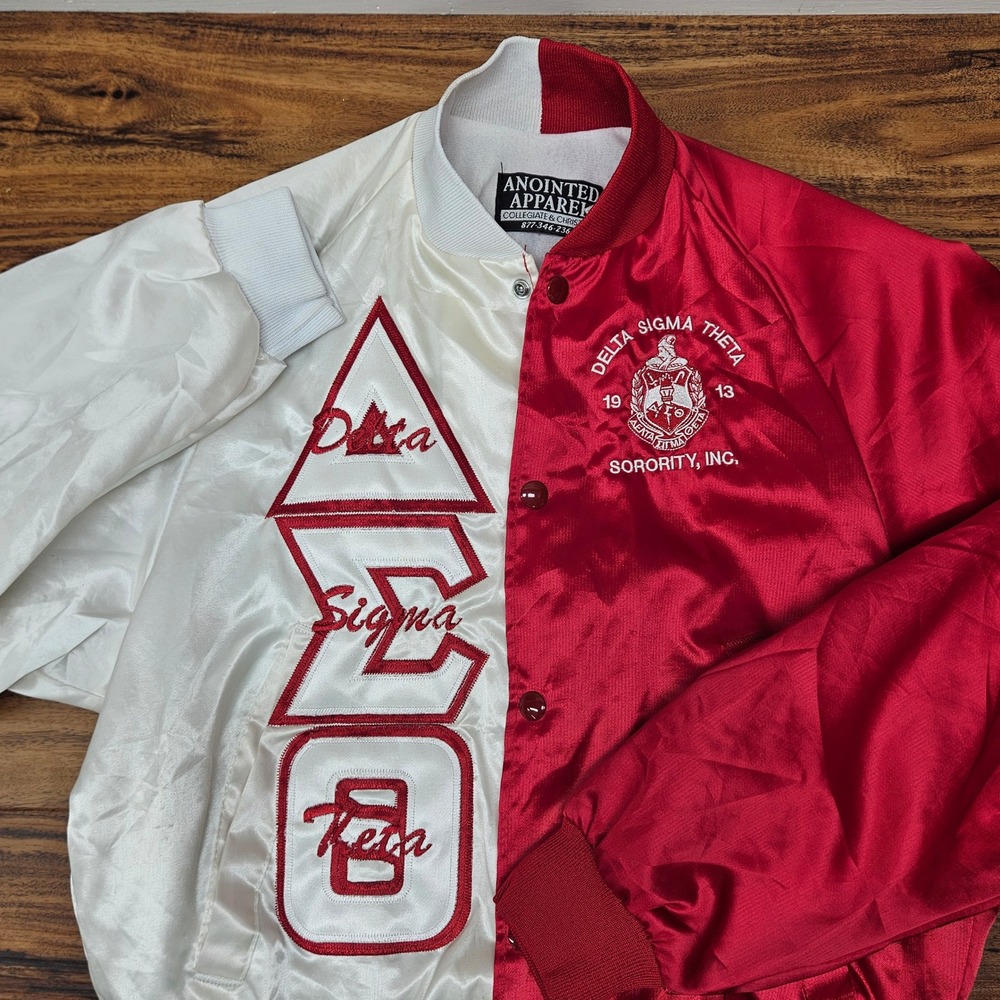Anointed Apparel Delta Sigma Theta Sorority Bomber Jacket Red White XS USA Made